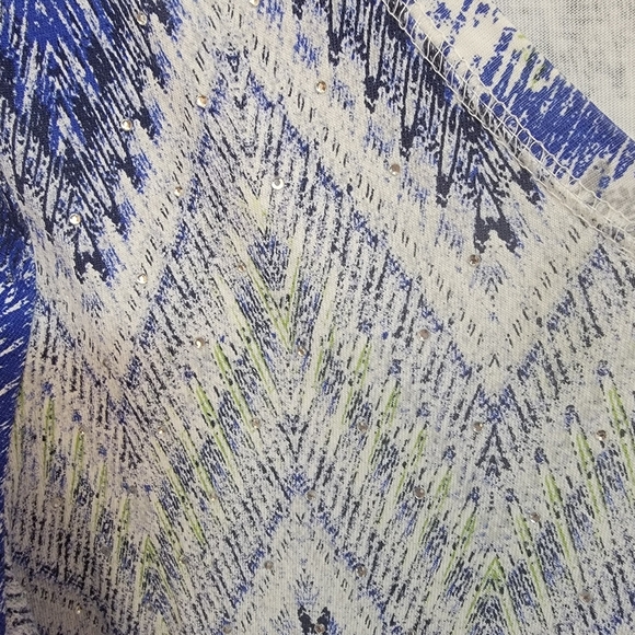 Chico's Blue and White V-Neck Embellished Chevron Sweater - Picture 3 of 5